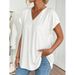 Women's Clothing Spring Women's Cross Border Top V Neck Short Sleeve Pleated Fashionable And Stylish Women's Clothing_ecoleips.com