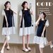 Summer New Korean Fashion Round Neck Black And White Color Block Short Sleeve Loose Maternity Dress_ecoleips.com