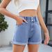 Women's Clothing Washed Classic Loose Curling Casual Denim Shorts_ecoleips.com
