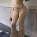 Women's High-Waisted Flared Jeans With Zipper Detail - Stretchy Quilted Denim, Street Style & Comfort Fit, Solid Color Casual Pants_ecoleips.com