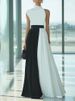 Freeacy High Neck Sleeveless Asymmetric Dress For Women Contrast Color High Waist Pleated Party Dress Ruffled Evening Gowns_ecoleips.com