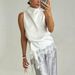 Women's Satin Sleeveless Top Lace Trimmed Turtleneck Vest European American Style Irregular Summer New Cross Border_ecoleips.com