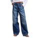 Women's Clothing Mid waist Wide leg Pleated Loose Jeans Women's Street Retro Straight Pants _ecoleips.com