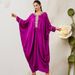 Voya A122 New Women's Model Rose Purple Embroidered Hand-studded Long-sleeve Cape Batwing Shirt_ecoleips.com