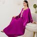 Voya A122 New Women's Model Rose Purple Embroidered Hand-studded Long-sleeve Cape Batwing Shirt_ecoleips.com