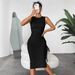 2025 Spring New Sleeveless Vest Ruched High Slit Drawstring Long Slim Fit Bodycon Dress Summer_ecoleips.com