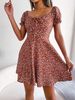 Ins Style Real Shot Spring Summer Casual Flared Sleeve Drawstring Tie Floral Large Hem Dress Independent Cross-Border_ecoleips.com