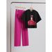 Women's Clothing Sports Suit One Piece Outfit Round Neck Top Wide Leg Pants Casual Two Piece Suit_ecoleips.com