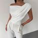 2025 European And American Solid Color Sleeveless T Shirt Women's Simple Style Oblique Shoulder Slimming Sleeveless Short Top_ecoleips.com