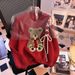 Christmas Red Knit Sweater – Cute Teddy Bear & Bow Design, Sweet & Slimming Fit_ecoleips.com