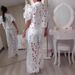 French Lace Hollow out Women's Outfit Blouse And Pants Set with Elegant Embroidery Detachable Button-Up Top And High-Waisted Trousers_ecoleips.com
