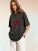Women's Casual Washed Effect Tee, Loose Fit Crew Neck Street Style Shirt_ecoleips.com