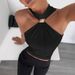 Spring/Summer Women's Clothing: Elastic Vest With High Collar, Metal Rings, Sleeveless Design, Open Shoulders_ecoleips.com