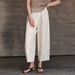 Spring Style Women's Pure Linen Cropped Pants Elastic Waist Carrot Fit Loose Long Straight Leg Slimming Versatile Pure Linen Pants_ecoleips.com