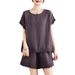 Women's European Style High End Cotton Linen Casual Sports Fashion Summer Two Piece Set Loose T-Shirt And Wide Leg Shorts_ecoleips.com
