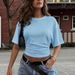 2026 Summer Gathered Solid Color Crew Neck Slim Waist Women's Short Sleeve T Shirt_ecoleips.com