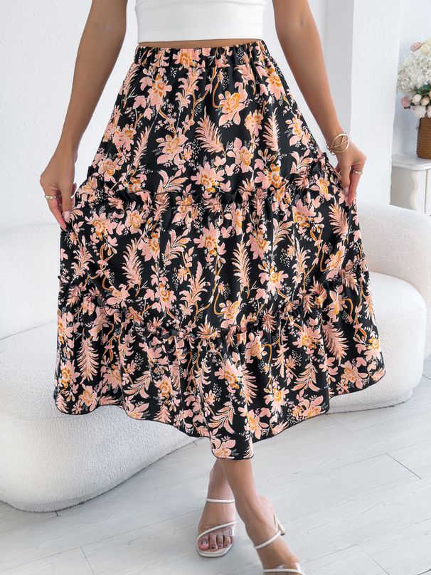 K Leisure Floral Fungus Edge Mid Length Skirt, Beach Skirt, Women's Dress_ecoleips.com