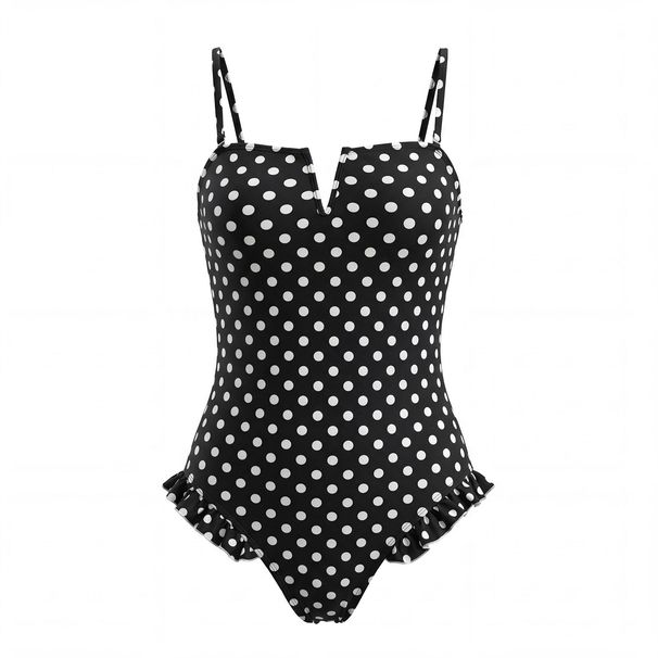 Women's Summer Romper Swimwear Sleeveless Off Shoulder Dot Print Bathing Suit Monokini Swimsuit Bikini_ecoleips.com