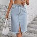 Aria Basics Aria Basics 28 In Stock-30933# Cross-Border Women's Fashion European And American High-Waisted Mid-Length Bodycon Split Denim_ecoleips.com
