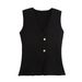 ZA Style Women's New Gold Button Knitted Vest + Small Pleated Patchwork Skirt_ecoleips.com