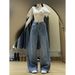 Women's High-Waisted Slimming Rhinestone Denim Jeans Straight Leg Wide Leg Pants Retro American Style For Autumn/Winter_ecoleips.com