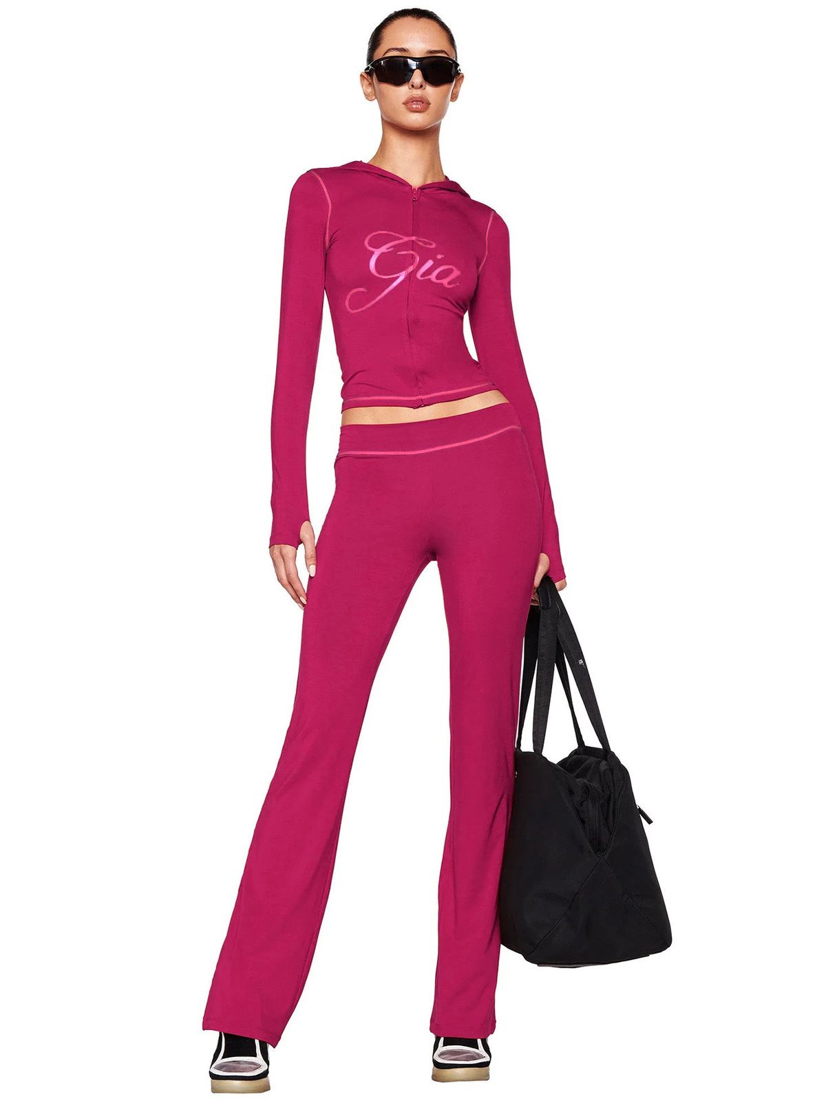 Women's European American Style Printed Hooded Two Piece Set with Thumb Buckle Flared Pants Long Sleeved Casual Fashion mid Waist_ecoleips.com