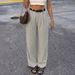 Women's High-Waisted Double Pleated Textured Wide Leg Pants Casual Vacation Style Spring/Summer Clothing_ecoleips.com