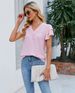 K New Women's V-neck Ruffled Shirt Short Sleeved Top_ecoleips.com