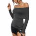Voya Women's New Sexy One Collar Waist Cinching Temperament Casual Long Sleeved Women's T-shirt Top_ecoleips.com