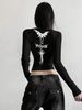 Fashion Street Print Women's Top Long Sleeved round Neck Cropped European American Style Slim Fit Flattering Versatile Wholesale_ecoleips.com