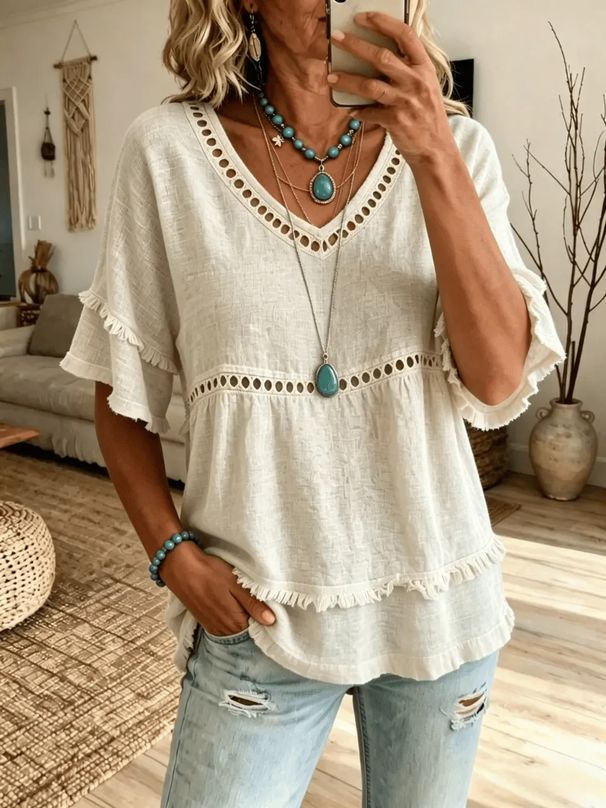 2026 European American Cross-border Spring And Summer New Elegant Casual V-neck Solid Color Short-sleeve Women's_ecoleips.com