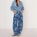 25 Fall/Winter New Y2K Women's Jeans Loose Wide-Leg Floral Print Cropped Pants Mid-Waist Denim_ecoleips.com