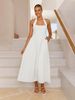 Elegant Square Neck Backless Halter Bodycon Dress For Women, Solid Color Midaxi Dress With Waist Definition_ecoleips.com