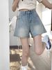 2025 New Port Style Blue High-waisted Straight Leg Jeans For Women Plus Size Slim Wide Leg Hot Pants Shorts Summer_ecoleips.com
