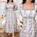 Spring Autumn Fusion Dress -Slim Fit Square Neckline With Splash Flare Skirt | Unique Patchwork Print | Sizes 0XL-4XL_ecoleips.com