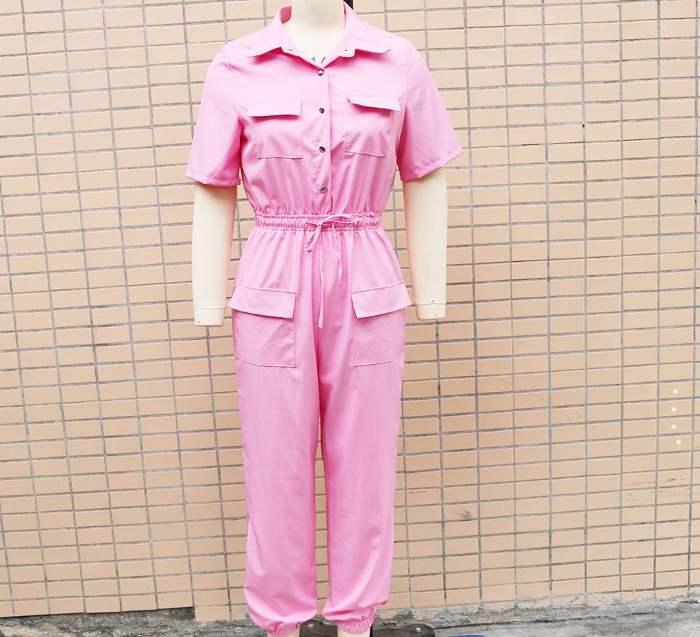 Summer Women's Short-Sleeved Slim Waist Fashion Workwear Jumpsuit_ecoleips.com