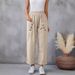 Summer High-Waisted Women's Casual Pants Button Detail Elastic Waist Loose Fit American Style_ecoleips.com