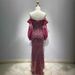 Women's Clothing V Neck One Shoulder Sleeve Super Shiny Fishtail Skirt Long Dress Red Carpet Banquet Evening Dress_ecoleips.com