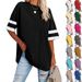 2022 Cross-Border Women's Tops European And American Loose-Fit Half-Sleeve Round Neck Color-Block Waist-Cinching_ecoleips.com