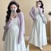 Autumn New Korean Fashion Knitted Patchwork Two-Piece Maternity Dress_ecoleips.com