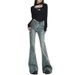 Flash Sale Direct Supply: Spring/Summer Designer Frayed Hem Micro Flare Jeans For Women, Slimming Patchwork Floor-Length_ecoleips.com