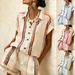 Summer Women's Clothing Set American Style Color Block Short Sleeve Collared Shirt And Shorts_ecoleips.com