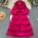 Women's Clothing New Elegant Skirt Spring Dress High End Retro Lapel Lantern Sleeve Waist Ruffle Pleated Dress For Women_ecoleips.com