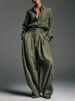Unisex Oversized Shirt & Pants Set – 90s Vintage Workwear Style (S-XL, Army Green)_ecoleips.com