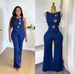 Temperament Design Metallic Buckle Round Neck Sleeveless Vest+High Waist Wide Leg Pants Denim Set For Women_ecoleips.com