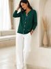 Dark Green Cable Pit Rib Knit Cardigan, Loose Lightweight Breathable Soft Skin-touch Button Long Sleeve Jacket_ecoleips.com