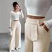 Women's Pink Button-Down Waist Pants Elegant Casual Versatile Spring Summer Polyester England Style Fashion_ecoleips.com