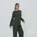 Women's Clothing Modest Set Premium Polyester Lounge Set – V-Neck Top & Flowy Pants In Black, Espresso, Lavender, Olive & Wine (Office-to-Errand)_ecoleips.com