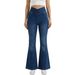 Cross-waist Knitted Flared Jeans Women, High-waisted, Slimming, Stretchy, Fitted, With A Nice Drape, Fashionable Long_ecoleips.com
