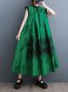 2026 Summer New Black Vintage Print Sleeveless Dresses For Women Stand Collar Loose Casual Long Dress Fashion Elegant Clothing_ecoleips.com